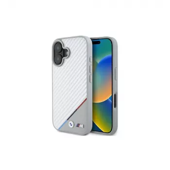 BMW M Carbon Tricolor Line hårt skal för iPhone 16 6,1 inch – grå MagSafe