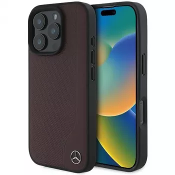 Mercedes-Benz MEHMP16L23RBGVR iPhone 16 Pro 6,3 inch hårt skal träimitationsläder rött MagSafe