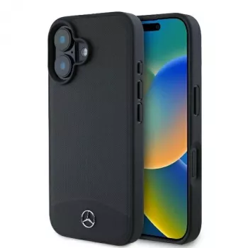 Mercedes-Benz MEHMP16S23RBARK iPhone 16 6,1 inch svart hårt skal i strukturerat och slätt läder med MagSafe