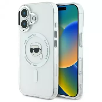 Karl Lagerfeld KLHMP16SHLSKIH hårt skal IML Metal Karl Head MagSafe för Apple iPhone 16 6,1 inch, vitt