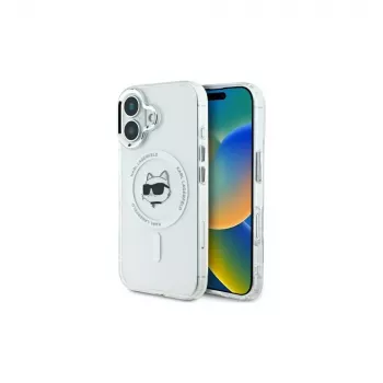 Karl Lagerfeld KLHMP16SHLSCHH iPhone 16 6,1 inch vitt hårt skal IML Metal Choupette Head MagSafe