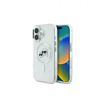 Karl Lagerfeld KLHMP16MHLSKCH iPhone 16 Plus 6,7 hårt skal IML Metal Karl & Choupette Head MagSafe vitt
