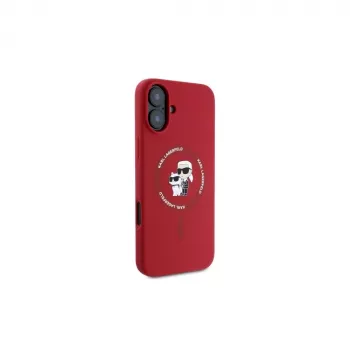 Karl Lagerfeld KLHMP16SSCMKCRHR iPhone 16 6,1 inch rött silikonskal med Karl & Choupette-ring och MagSafe