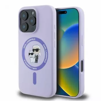 Karl Lagerfeld KLHMP16LSCMKCRHU iPhone 16 Pro 6,3 inch lila silikon hårt skal med Karl & Choupette-ring MagSafe