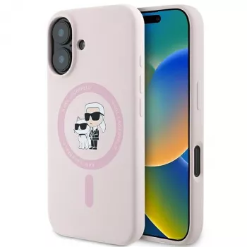 Karl Lagerfeld KLHMP16SSCMKCRHP Hardcase silikon MagSafe-skal för Apple iPhone 16 6,1 inch rosa Karl & Choupette