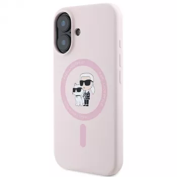 Karl Lagerfeld KLHMP16SSCMKCRHP Hardcase silikon MagSafe-skal för Apple iPhone 16 6,1 inch rosa Karl & Choupette