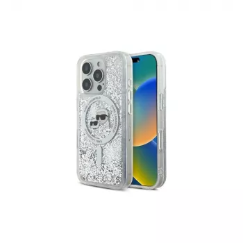 Karl Lagerfeld Liquid Glitter Karl & Choupette Head MagSafe-skal för Apple iPhone 16 Pro