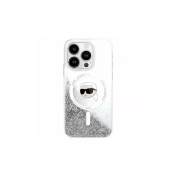 Karl Lagerfeld Liquid Glitter Karl Head MagSafe-skal för iPhone 16 Pro transparent