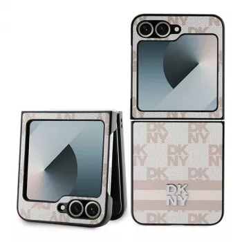 DKNY DKHCZF6PCPTSSP skyddsskal för Samsung Galaxy Z Flip 6 – rosa rutmönster med ränder