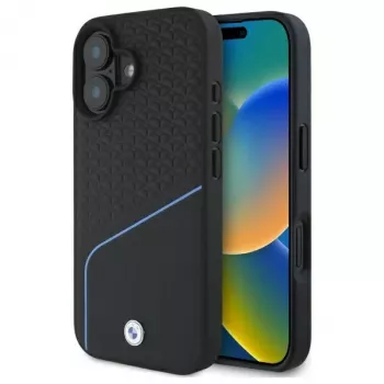 BMW Sign Leather Textured And Line MagSafe hårt skal för Apple iPhone 16 6,1 inch – svart