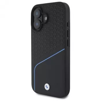 BMW Sign Leather Textured And Line MagSafe hårt skal för Apple iPhone 16 6,1 inch – svart