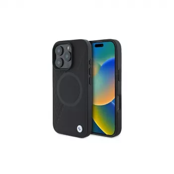BMW BMHMP16L23RTPK iPhone 16 Pro 6,3 inch svart hårt skal Sign Leather Half Textured And Circle MagSafe