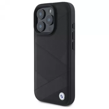 BMW BMHCP16X23RCGPK iPhone 16 Pro Max 6,9 inch svart hårt skal Sign Leather Crossing Lines Pattern