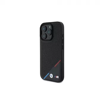 BMW M Perforated Tricolor Line hårt skal för iPhone 16 Pro 6,3 inch – svart MagSafe