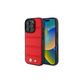 BMW M Collection Perforated and Stitched Line Hardcase för Apple iPhone 16 Pro 6,3 inch röd MagSafe