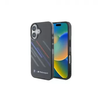 BMW BMHCP16M23HTRAK hårt skal för iPhone 16 Plus 6,7 inch svart Motorsport IML Random Stripes