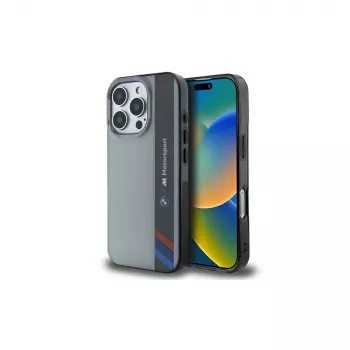 BMW Motorsport hårt skal för Apple iPhone 16 Pro 6,3 inch grå IML Vertical Stripe