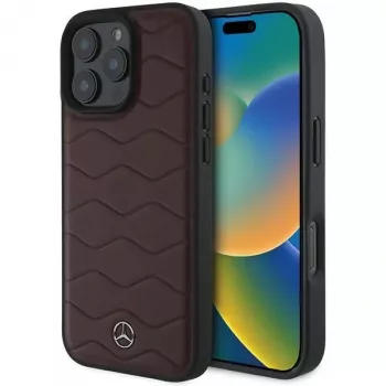 Mercedes-Benz MB Waves Leather Hard Case för Apple iPhone 16 Pro Max 6,9 inch röd