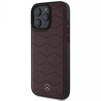 Mercedes-Benz MB Waves Leather Hard Case för Apple iPhone 16 Pro Max 6,9 inch röd
