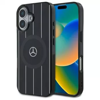 Mercedes-Benz MEHMP16S23HRSK Double Layer Crossed Lines Hardcase för iPhone 16 6,1 inch svart MagSafe
