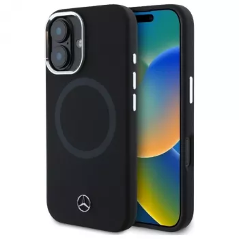 Mercedes-Benz MEHMP16S23SUTTK iPhone 16 6,1 inch svart silikonfodral med ton-i-ton-logotyp och MagSafe