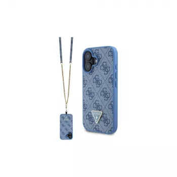 Guess GUHCP16SP4TDSCPB iPhone 16 6,1 blå Hardcase läder metallogotyp strass Crossbody