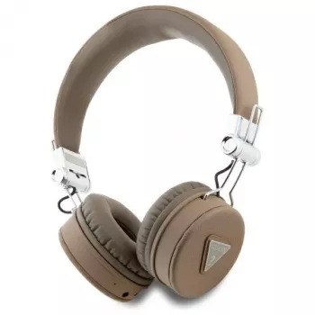 Guess Grained Classic Round Shape trådlösa Bluetooth over-ear-hörlurar med ENC, brun