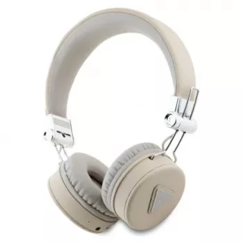 Guess Grained Classic Round Shape trådlösa Bluetooth over-ear-hörlurar med ENC, beige