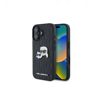 Karl Lagerfeld Monogram Karl & Choupette Head Pin-fodral för iPhone 16 (svart)