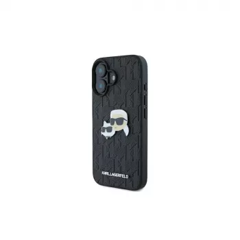 Karl Lagerfeld Monogram Karl & Choupette Head Pin-fodral för iPhone 16 (svart)