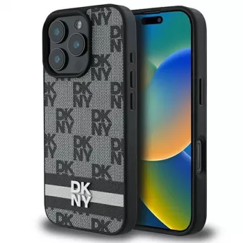 DKNY DKHCP16LPCPTSSK hårt skal för Apple iPhone 16 Pro 6,3 inch svart rutmönster & tryckta ränder