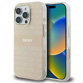 DKNY DKHMP16LHRHSEP hårt skal för Apple iPhone 16 Pro 6,3 inch rosa Repeat Texture Pattern & Stripe MagSafe