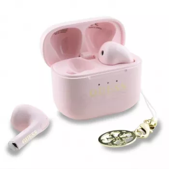 Guess Glossy Effect Printed Classic Logo & Charm TWS-hörlurar rosa