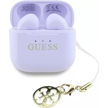 Guess Glossy Effect Printed Classic Logo & Charm TWS-hörlurar lavendel