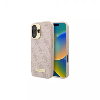 Guess GUHMP16SU4GPRP iPhone 16 6,1 inch rosa hårt skal med 4G-logoplatta och MagSafe