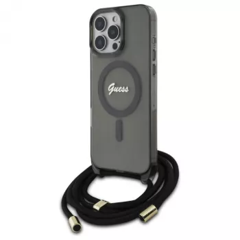 Guess GUHMP16LHCTSGNSK iPhone 16 Pro 6,3 inch Hardcase Crossbody Cord Script MagSafe svart
