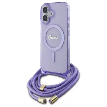 Guess GUHMP16SHCTSGNSU iPhone 16 6,1 inch lila Hardcase Crossbody Cord Script MagSafe