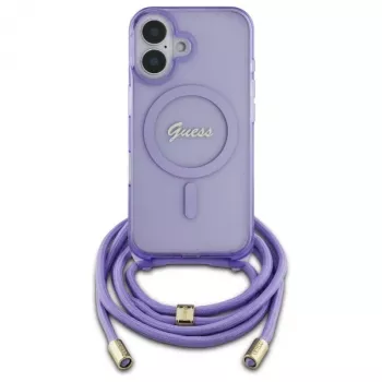 Guess GUHMP16SHCTSGNSU iPhone 16 6,1 inch lila Hardcase Crossbody Cord Script MagSafe