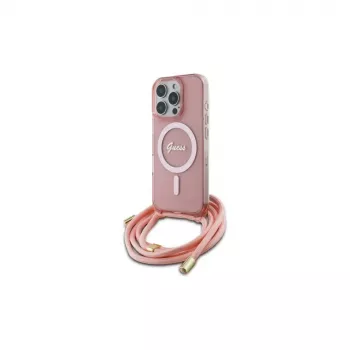 Guess GUHMP16XHCTSGNSP iPhone 16 Pro Max 6,9 inch rosa Hardcase Crossbody Cord Script MagSafe