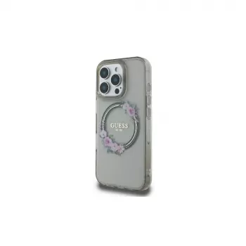 Guess GUHMP16LHFWFCK iPhone 16 Pro Hardcase IML Flowers Wreath MagSafe svart