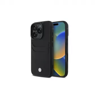 BMW Signature Leather Hardcase med kortfack för Apple iPhone 16 Pro Max 6,9 inch svart