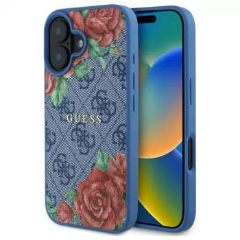 Guess GUHMP16SP4ROPEMCB iPhone 16 6,1 inch blått hårt skal 4G Flowers Print MagSafe