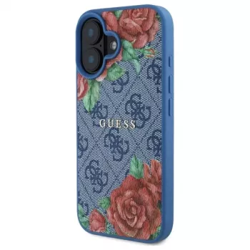 Guess GUHMP16SP4ROPEMCB iPhone 16 6,1 inch blått hårt skal 4G Flowers Print MagSafe