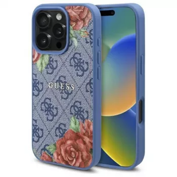 Guess GUHMP16XP4ROPEMCB iPhone 16 Pro Max 6,9 inch blått Hardcase 4G Flowers Print MagSafe