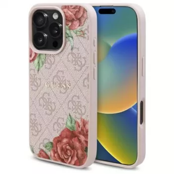 Guess GUHMP16LP4ROPEMCP Hardcase för iPhone 16 Pro 6,3 inch rosa 4G Flowers Print MagSafe