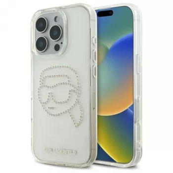 Karl Lagerfeld IML Rhinestones Karl Head Back Cover för iPhone 16 Pro Max (transparent)