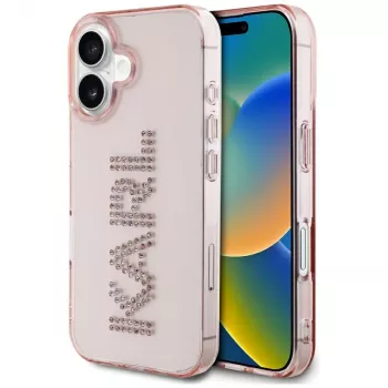 Karl Lagerfeld IML Rhinestones Logo Back Cover för iPhone 16, rosa
