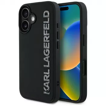 KARL LAGERFELD HC 3D Rubber Elongated Glitter Case för iPhone 16, svart