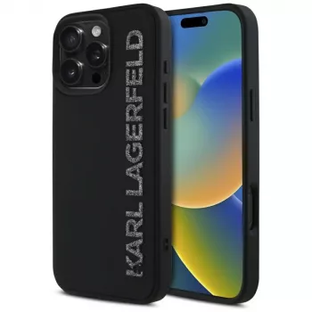 KARL LAGERFELD HC 3D Rubber Elongated Glitter Case för Apple iPhone 16 Pro, svart