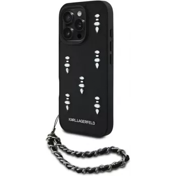 Karl Lagerfeld Saffiano Crystals with Chain Back Cover för iPhone 16 Pro, svart